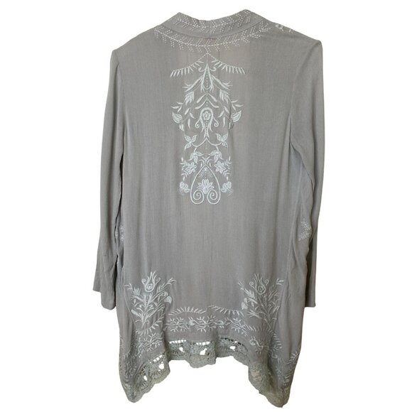Sundance Gray Y2K Embroidered Open Front Long Line Boho Cardigan W/Lace Size M - Picture 2 of 11